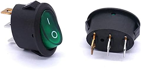 Tioyw 5pcs Ovalni okrugli rocker prekidač Zeleno svjetlo osvijetljeno AC 250V/6A 125V/10A SPST 3 PIN 2 Položaj Mini Brod Switch