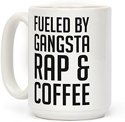 15 oz Bijela keramička šalica za kavu potaknuta gangsta rapom i kavom