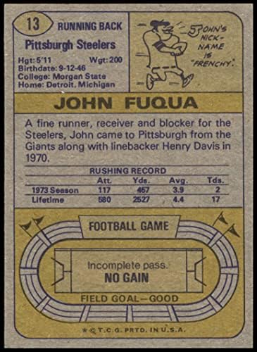 1974. Topps 13 John Fuqua Pittsburgh Steelers NM+ Steelers Morgan St.