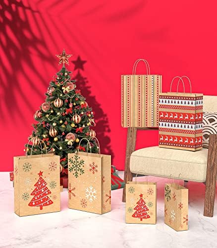 Božićne poklon vrećice od 16 komada, Kraft poklon torba božićno drvce pahuljica Los za božićne zabave suveniri kutija za blagdanske