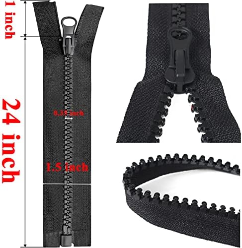 2 PCS 10 24-inčni zatvarači za šivanje zaliha jakne-bulk Zipper Zamjena za odvajanje kaputa za odjeću DIY zanat, 24 crna plastična