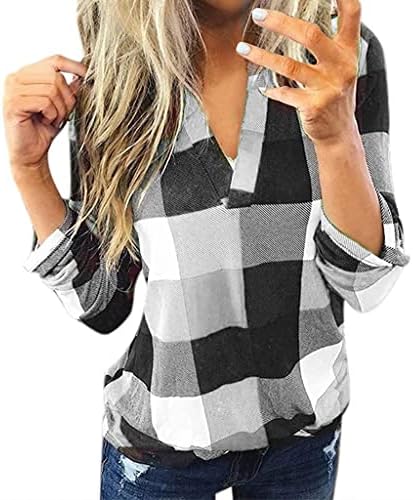 Ženska modna karirana majica Plus size modne košulje s izrezom u obliku slova A i zasukanim rukavima tunika topovi 2023 casual bluze