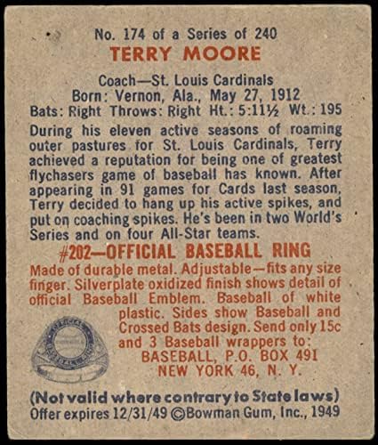 1949. Bowman 174 Terry Moore St. Louis Cardinals VG/EX kardinals