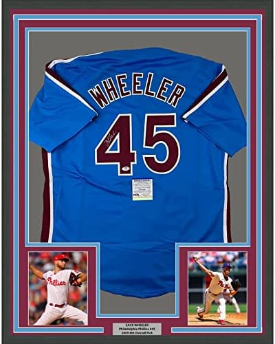 Uokvireni autogramirani/potpisani Zack Wheeler 33x42 Blue Retro Jersey PSA/DNA COA - Autografirani bejzbol