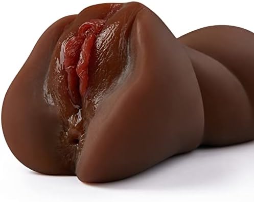 2 u 1 smeđa džepna maca, realistični muški masturbator s jakim usisnim 3D masnim usnama vagina i tijesnog anusa, životne muške masturbatorske