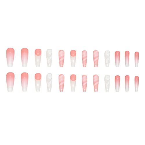 24 kom lažni nokti u obliku lijesa s cvjetnim uzorkom ružičasti bijeli gradijentni lažni nokti ljepilo za nokte akril umjetni puni