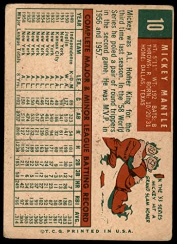 1959. Topps 10 Mickey Mantle New York Yankees Fair Yankees
