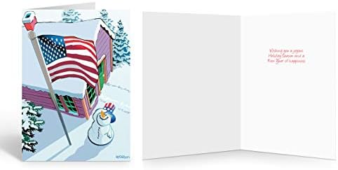 Izvršena domoljubna božićna čestitka - 16 prazničnih čestitki i omotnica - Američka zastava, SAD