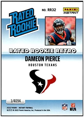 Dameon Pierce RC 2022 Panini Instant Ocijenjeni rookie retro RR32 NM+ -MT+ NFL Football Texans