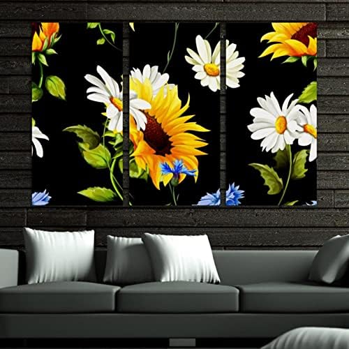 Zidna umjetnost za dnevnu sobu, suncokreti kamilice kukuruzni cvijeće uzorak uokvireni ukrasni uljni slikar set ukrasni moderni umjetnički