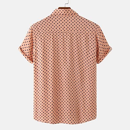 Košulje za muškarce tiskane pamučne posteljine gornje polka točke print rever kratki rukavi majica muške košulje gumb za casual