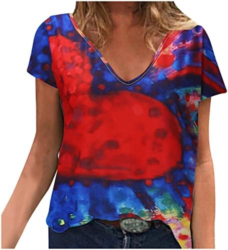Košulja s kratkim rukavima djevojke 2023 Pamuk duboki v vrat Grafička boja za kravatu za srce Prevelika košulja bluze za žene WS