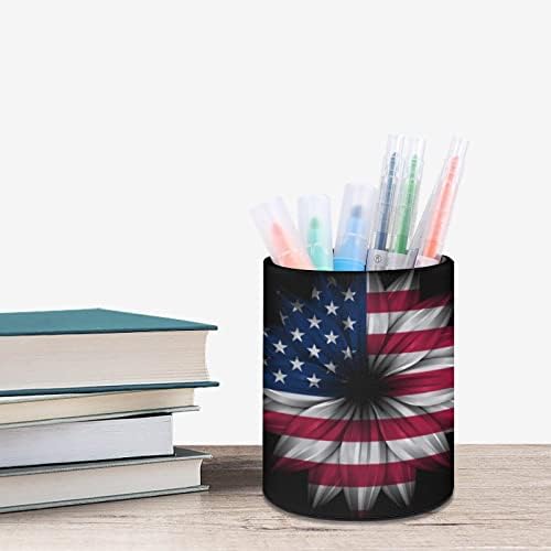 USA zastave Suncokretov tiskani držač olovke za olovke za olovke za stol Organizator šminka četkica za kupu za kuću za učionicu