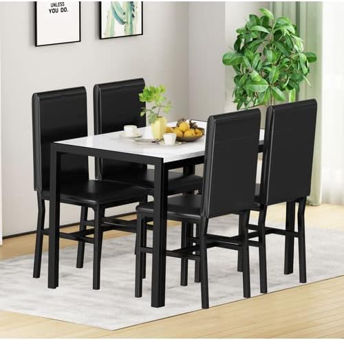Blagovaonski stol za 4 osobe, stol od umjetnog mramora s 4 stolice od umjetne kože, moderni kuhinjski stol i stolice za 4 osobe, mali