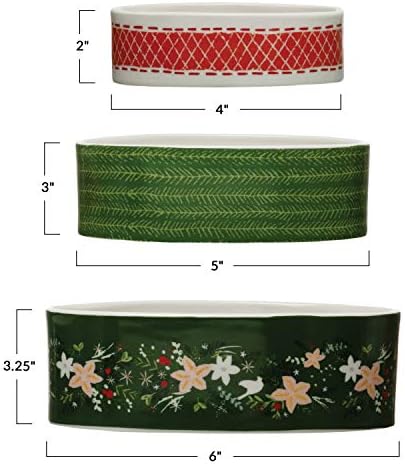 Creative Co-Op 6 3-1/4 W, 5 3 W & 4 L x 2 W oval Stoneware Ramekins s uzorkom, više boja, set od 3 kuhanja i pečenja