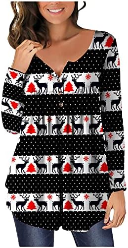 Božićne tunike s dugim rukavima za žene, košulja za mačke za mačke ležerne bluze za okrugli vrat labav fit pulover vrh