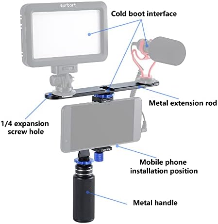 Surbort telefona stativ/metalna ručka+telefona+dodatna ploča, standardni adapter za vijak za glavu za nosač, podesivi prijenosni selfie