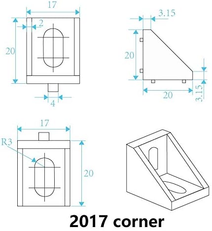 20ШТ Crna aluminij sa 2 ulaza 2020 Kutni nosač pravokutnog 20x20x17 mm L-oblika priključak za 3D pisača AM8 BLV MGN Cube 3D pisač 20