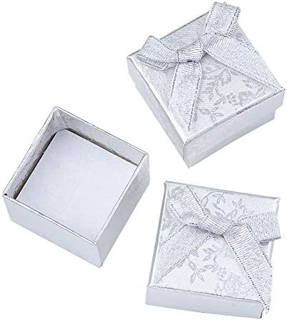 24pcs srebrna četvrtasta kutija za prstenje 43,43,32 mm kartonske poklon kutije za nakit izlog s mašnom za prikaz nakita i organizator