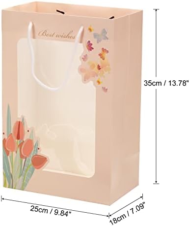 Patikil 9x6x13,7 inča papirnati poklon vrećica s prozirnim prozorom, vrećica za pakiranje s 3 pakiranja, bež