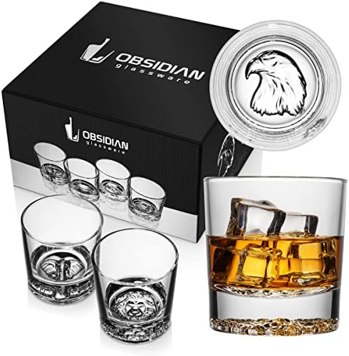 Set od 4 čaše od 11,5 unci s orlom, Lavom, slonom, vukom / čaše za viski s niskim udjelom masti / staromodne čaše | čaše za koktele