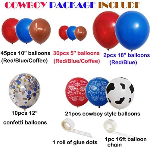 Baloni za zabavu Western Cow Boy Arch Garland, 110 PCS 18 12 10 5 5 krava baloni Crveni plavi kava Konfetti balon za rođendanske zabave