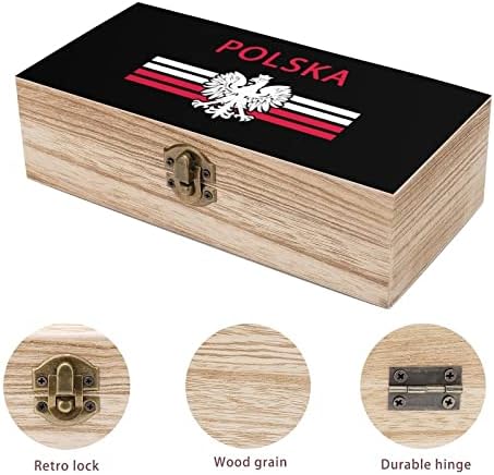 Poljska zastava - Polska Eagle Wood Box Box Desktop Mali ukrasni organizator Kutije s poklopcem s poklopcem