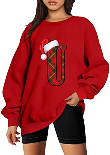 Božićne dukseve za žene dugi rukav u pismo ispis jesenski džemper casual crewneck pullover gornji predimenzionirani kapuljača