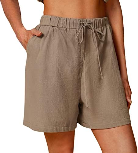 Ljetne ženske kratke hlače, Ženske lagane lanene kratke hlače, udobne rastezljive Ležerne kratke hlače visokog struka s džepovima