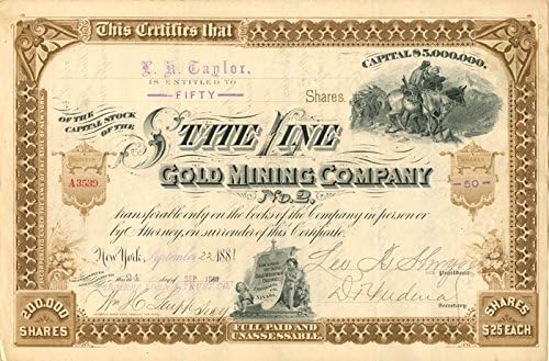 State Line Gold Mining Co. 2-Potvrda o dionicama