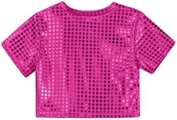 Chictry Kids Girls Shiny Sequins Crods Tops Solid Color Hip Hop Athletic Dance Short Shoove Loose majica