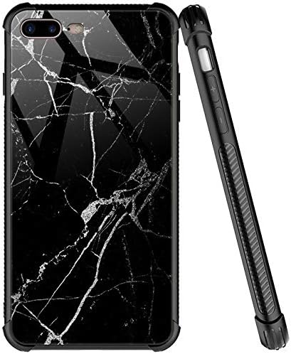 iPhone SE 2022/SE 2020 SLUČAJ, crni srebrni mramorni uzorak iPhone 8 slučajevi za dječake muškarce, kaljeno staklo četiri ugla desgin