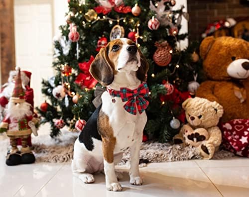 Dogwong božićni pseći ovratnik s mornarskim kravatom, crveni karirani ovratnik mekano izdržljivo podesivo pamučno crveno zeleno tartanski