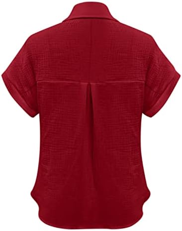 Coton i posteljina kratki rukavi ležerni popularni modni majice džepni gumb Ženske majice duboke v vratne vrhove