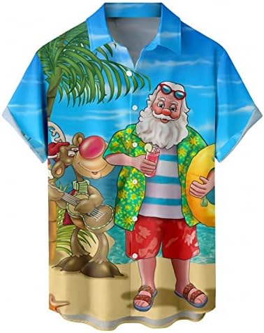 ZDDO božićna košulja za muškarce opuštene tipke s kratkim rukavima Down Shoots Smiješne Xmas Djed Mraz tisak Havajske plaže Top