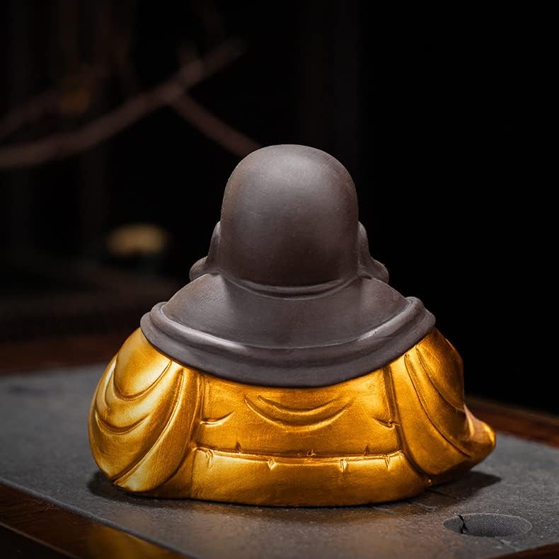 Hormsdar ljubičasta glina čaj kućni ljubimac kip buddah kip za kućni ured dekor keramika mala slatka zlatna buddha kungfu monk figurica