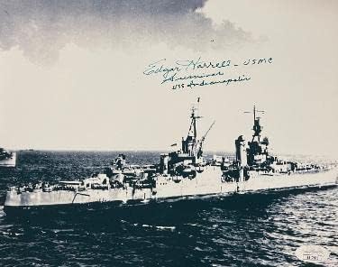 Sgt. Edgar Harrell potpisao WWII Vintage B&W 8x10 Photo USMC- JSA SS17685- USS Indianapolis Survivor- Autographd NFL fotografije