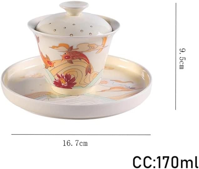 ZLXDP 170ml Elegantna crvena zlatna ribica keramička zdjela s poklopcem overglaze boja čaj od čajnog poklopca set oceana čaj tureen