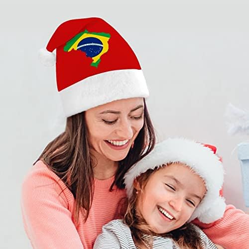 Karta Brazila Zastava Božićni šešir Djed Mraz kratki plišani s bijelim manšetama za muškarce žene Božićni blagdanski ukrasi za zabave