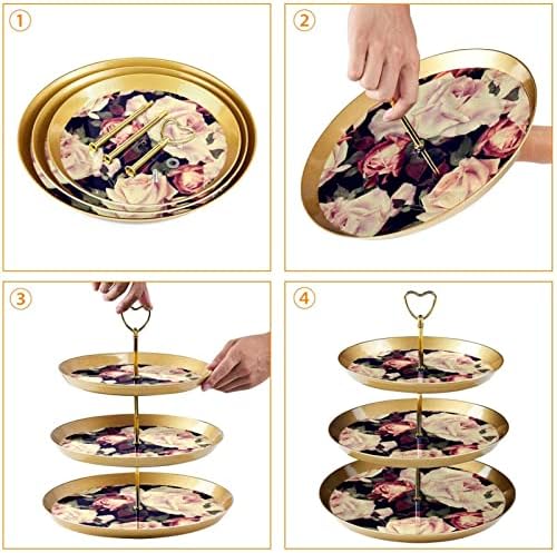 Stalak za torte u 3 sloja cvjetni dizajn ruža akvarel toranj za prikaz deserta plastični okrugli držač za kolače poslužavnik za vjenčanje,