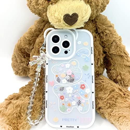 Kawaii futrola za telefon za iPhone XR sa slatkim narukvicama za zglobove za zglobove medvjedića i estetskim cvijetom Ljubav Srce šarm