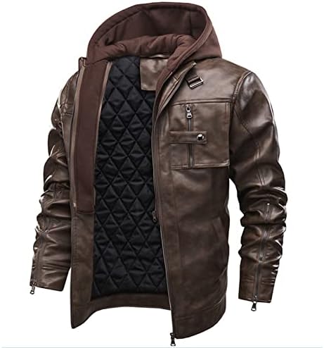 Muška Zimska topla jakna od umjetne kože, termalni motociklistički kaput s kapuljačom, Vintage biciklističke jakne s odvojivom kapuljačom