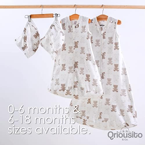 Qriousito & Co. Dječja vreća za spavanje s uklonjivom kapuljačom, 0,5 tog pamučna pokrivača za nošenje od 6-18 mjeseci dječaci i djevojčice