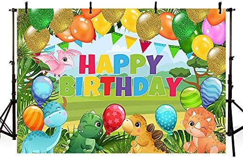 Ablin 7x5ft Sretan rođendan pozadina za djecu crtani dinosaur ukrasi za rođendansku zabavu Šareni baloni divlje šumske fotografije