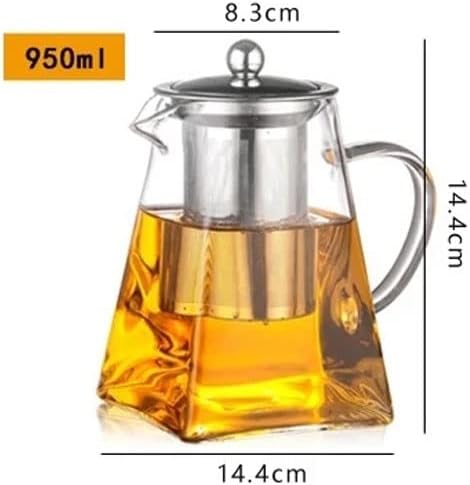 UXZDX stakleni čajnik otporan na toplinu s nehrđajućim čelikom infuser grijani posuda za čaj za čaj dobro čisti košarice kvadratne