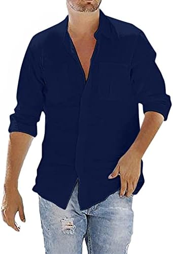 XXBR Muška pamučna lanena košulja s dugim rukavima dvostruki džepovi Baggy labavi fit plus size vrhovi odmor casual košulja