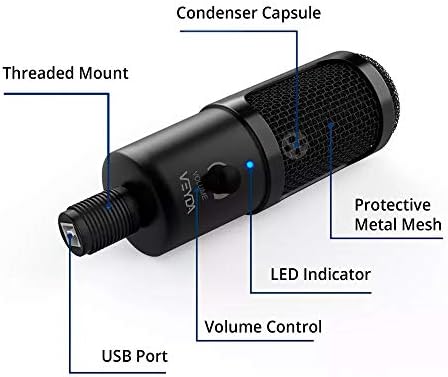 USB mikrofon, metalni kondenzatorski mikrofon za snimanje VEYDA za laptop MAC ili Windows Cardioid Studio Za snimanje vokala, bodovanje