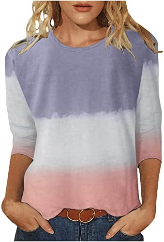 Ljeto-jesen bluza s rukavima 3/4 majica za djevojčice pamučna majica s okruglim vratom za čamce grafička majica s kravatom u boji 0ND