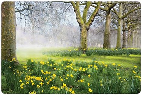Prostirka za kućne ljubimce za hranu i vodu, proljetno cvijeće u engleskom parku, osvježavajuće lišće, spokojan pogled na vrt, pravokutna