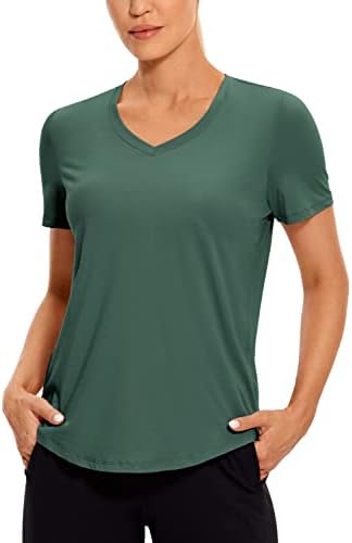 Crz joga ženske pima pamučne košulje s kratkim rukavima v majice majice casual trening vrhovi teretana odjeća